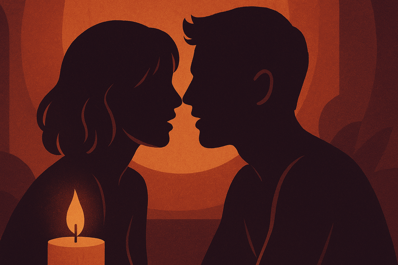 Illustration of a Silhouette of a couple face to face in candle light