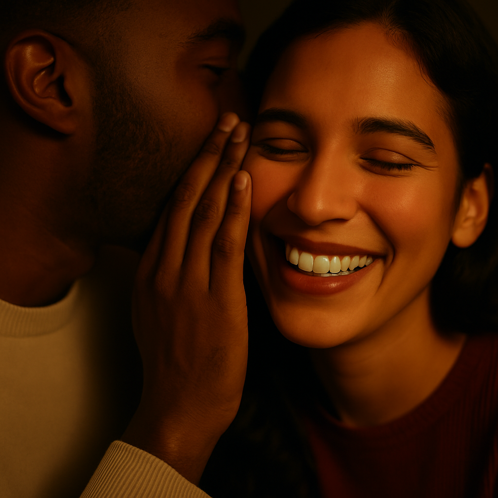 A Man Whispering A Fantasy In His Partner's Ear